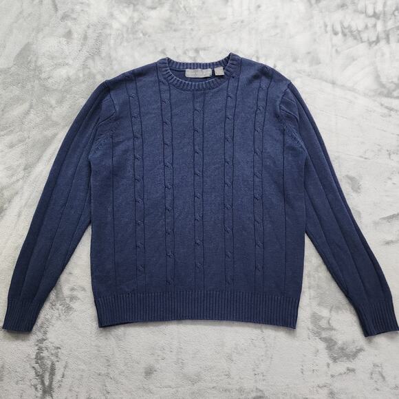 Oscar De La Renta Sweater Mens L Blue Crew Neck Cable Knit Pullover Preppy - Picture 1 of 8